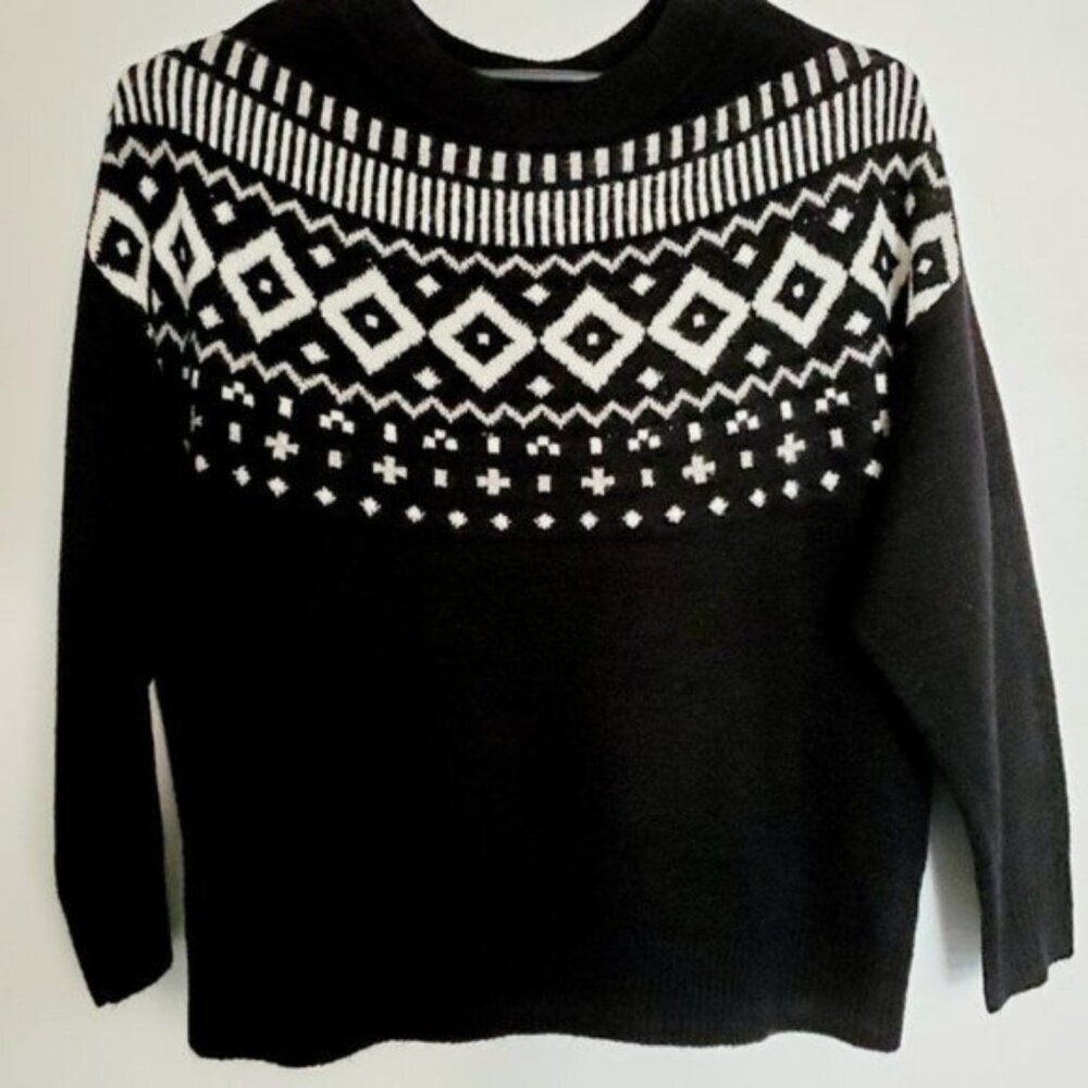 NWT EVRI  2X Black Print Knit Pullover Long Sleeve Oversized Cozy Sweater
